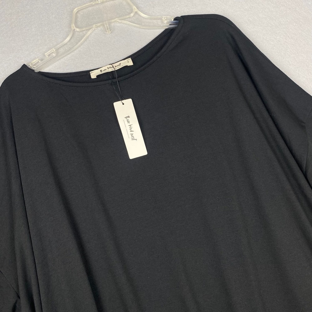Three Bird Nest Black Oversized Boxy Boat Neck Tee Top MT5880 L NEW